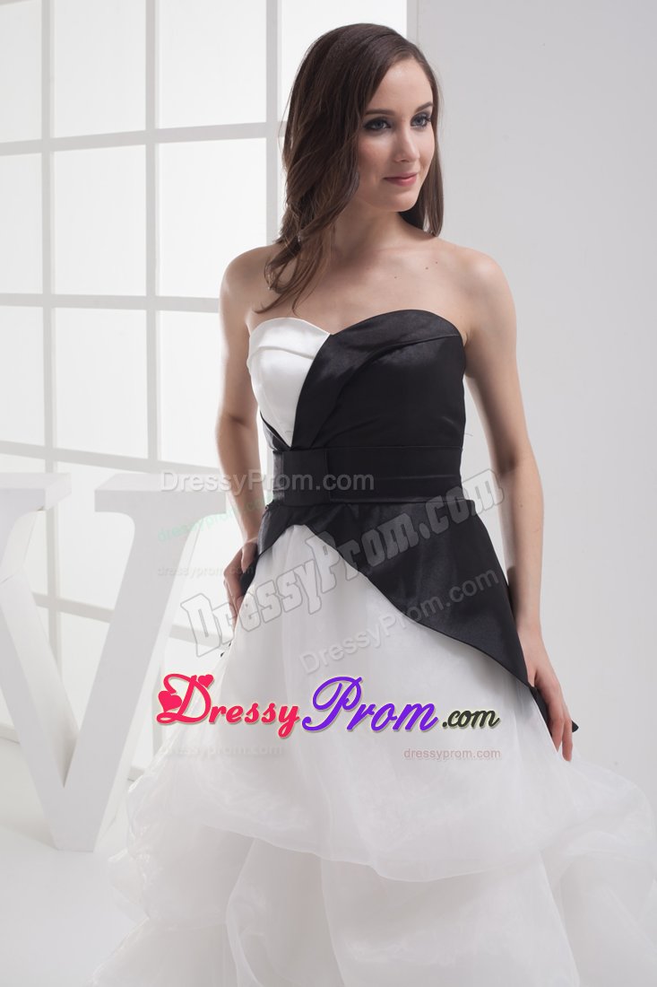 White and Black Sweetheart High-low Prom Dresses with Pick-ups
