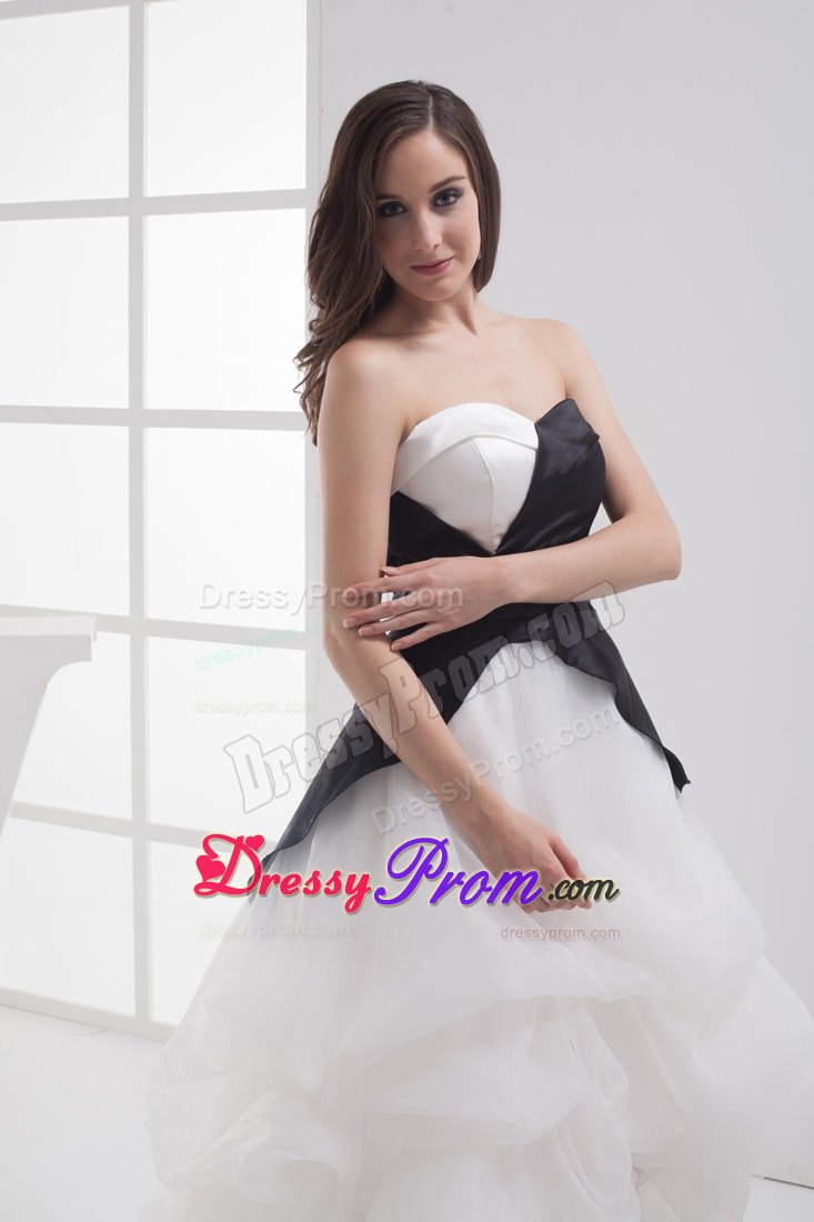 White and Black Sweetheart High-low Prom Dresses with Pick-ups