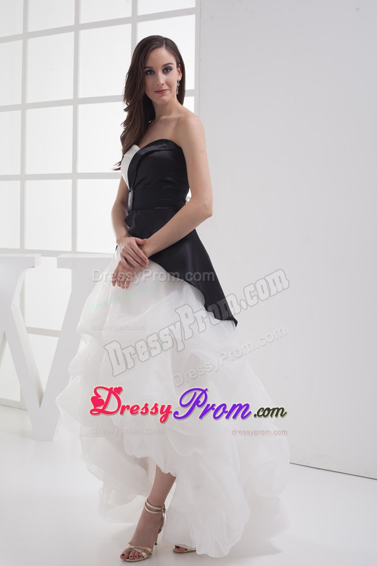 White and Black Sweetheart High-low Prom Dresses with Pick-ups