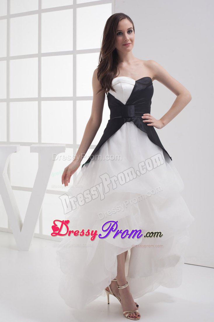 White and Black Sweetheart High-low Prom Dresses with Pick-ups