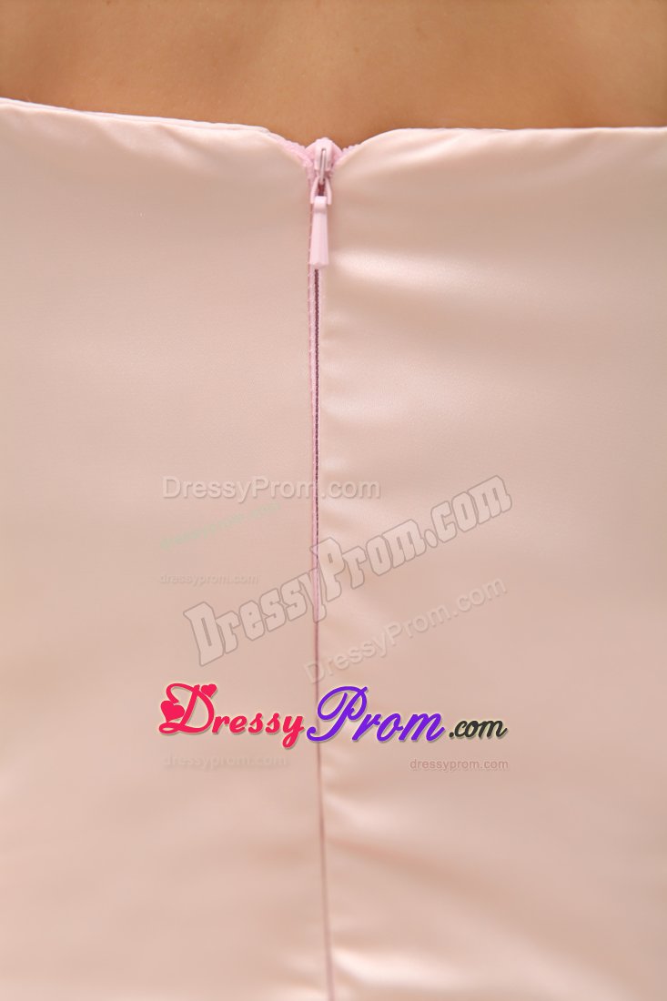 Light Pink Beaded Straps Brush Train Prom Gown with High Slit