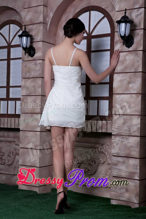Spaghetti Straps White Chiffon Beads Prom Dress in Mini-length