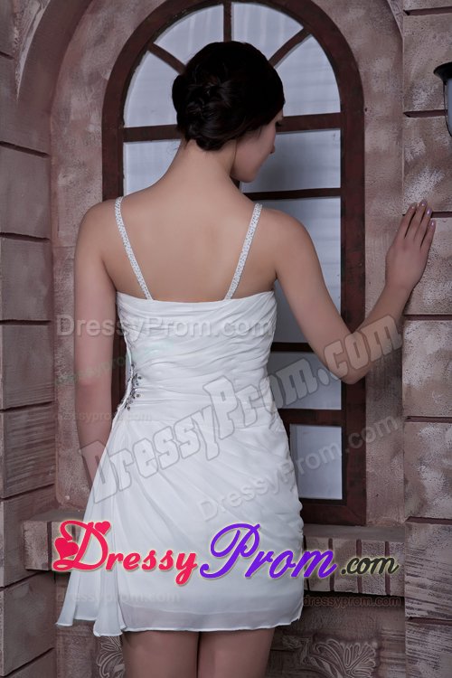 Spaghetti Straps White Chiffon Beads Prom Dress in Mini-length