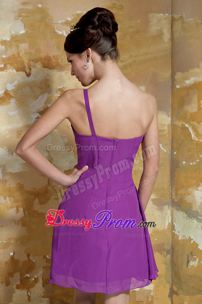 Chiffon Lavender One Shoulder Mini-length Prom Dress for Girls