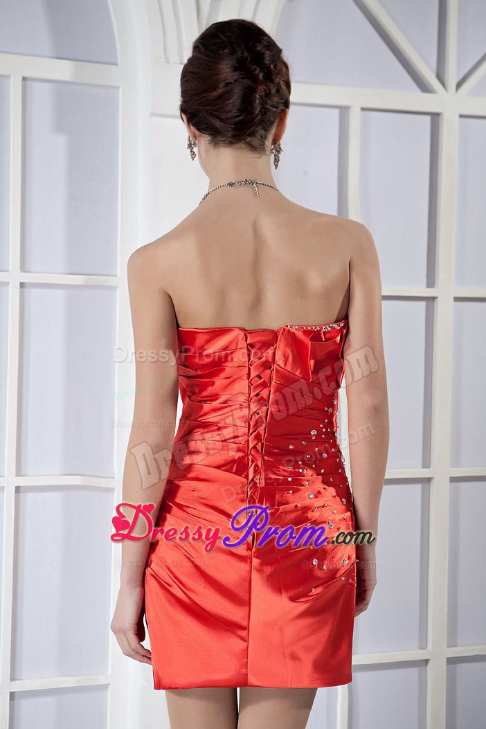 Mini-length Sweetheart Taffeta Beaded Prom Dress in Orange Red
