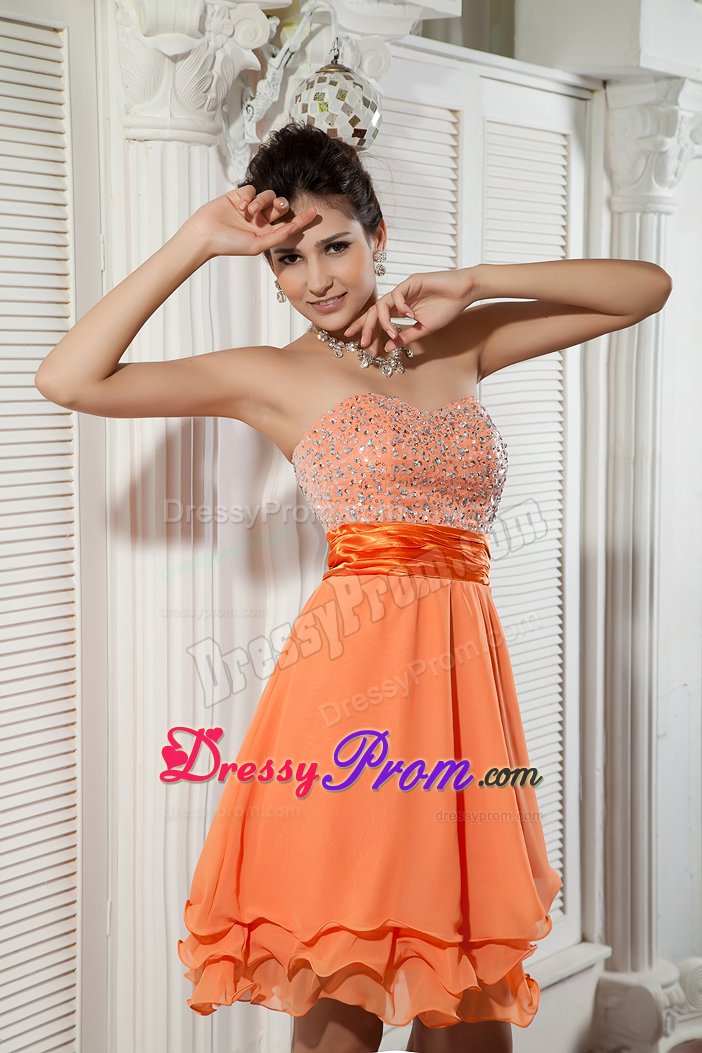 Short Orange Mini-length Chiffon Beaded Prom Dress in Hawaii