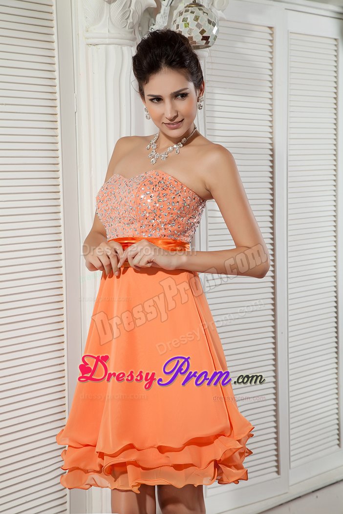 Short Orange Mini-length Chiffon Beaded Prom Dress in Hawaii