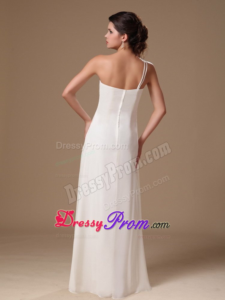 Popular White Beaded Prom Cocktail Dress One Shoulder Floor-length