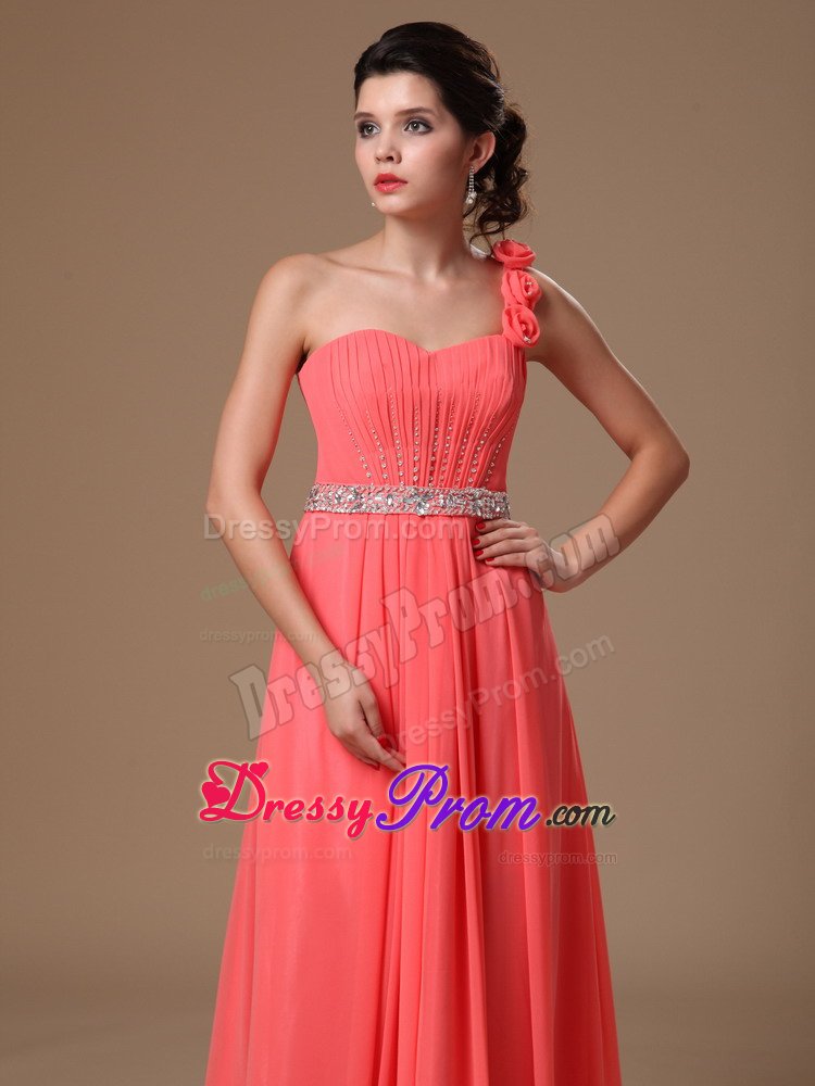 Watermelon One Shoulder Dresses for Prom Princess Beading Waist