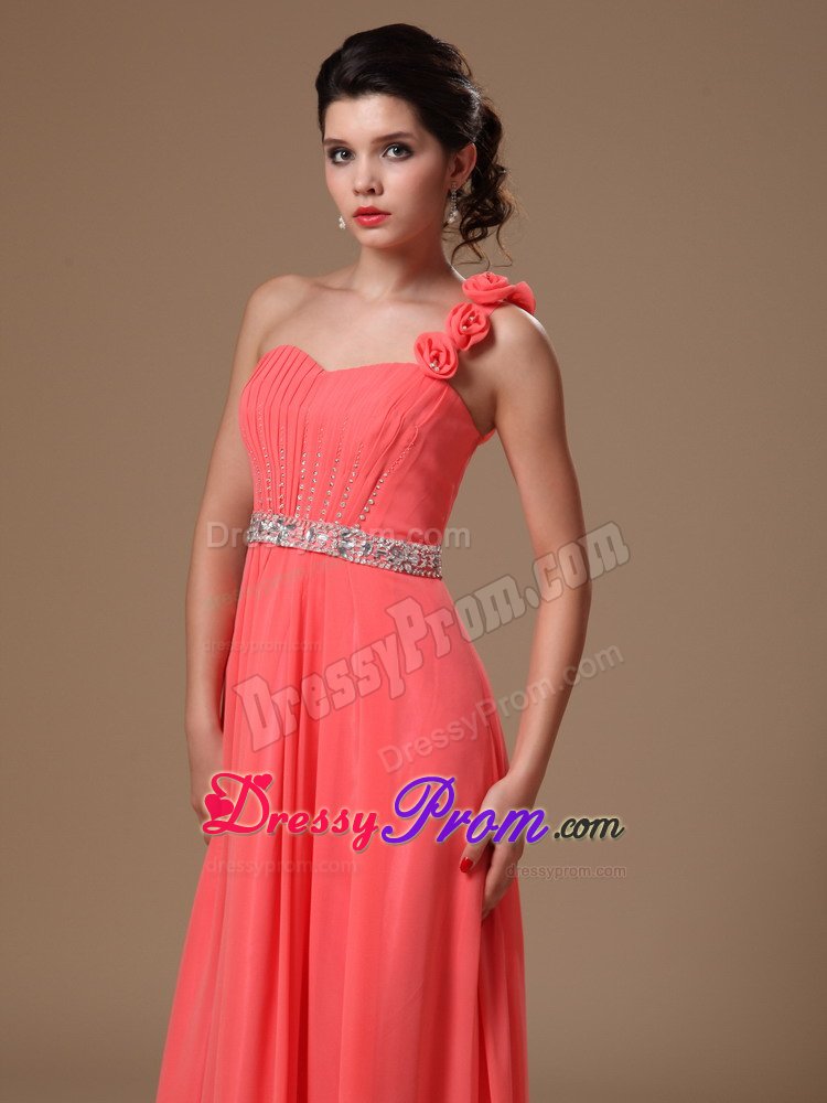 Watermelon One Shoulder Dresses for Prom Princess Beading Waist