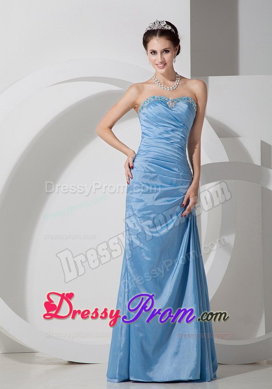 Attractive Beaded Strapless Prom Court Dress with Ruches Floor-length