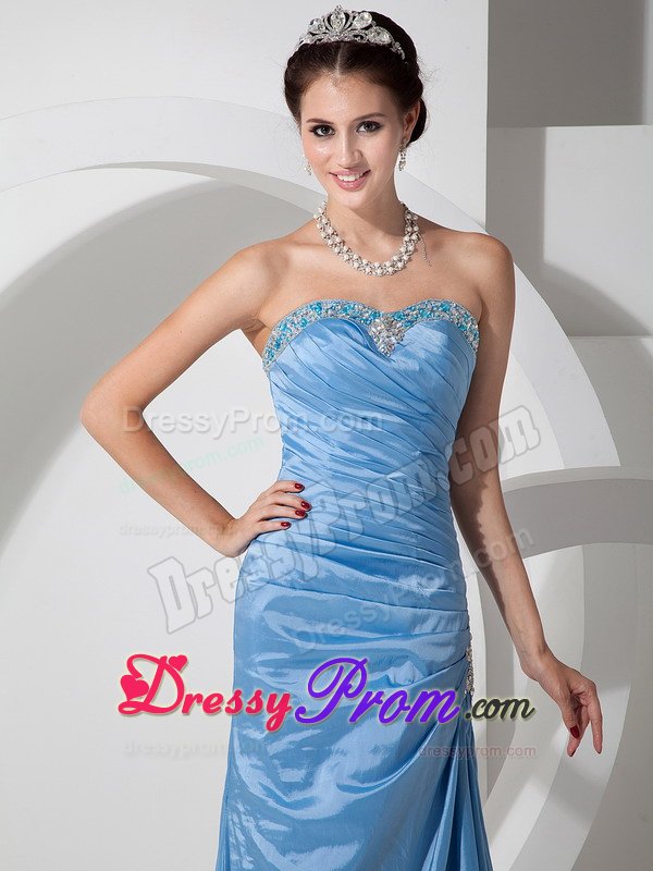 Attractive Beaded Strapless Prom Court Dress with Ruches Floor-length