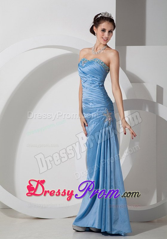 Attractive Beaded Strapless Prom Court Dress with Ruches Floor-length