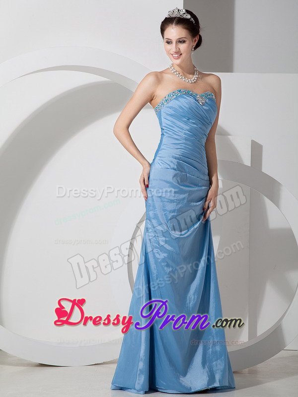 Attractive Beaded Strapless Prom Court Dress with Ruches Floor-length