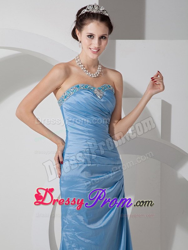 Attractive Beaded Strapless Prom Court Dress with Ruches Floor-length