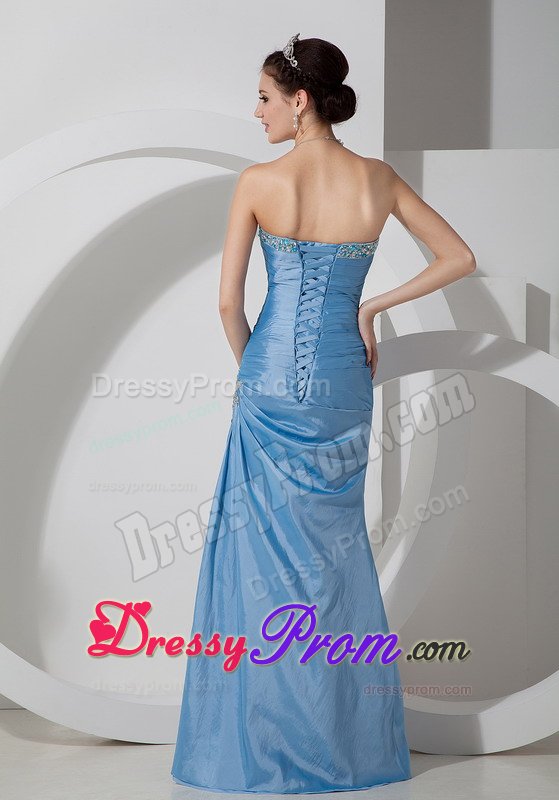 Attractive Beaded Strapless Prom Court Dress with Ruches Floor-length