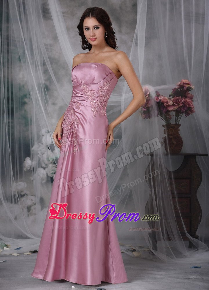Lace-up Strapless Prom Evening Dresses Appliques Floor-length Taffeta