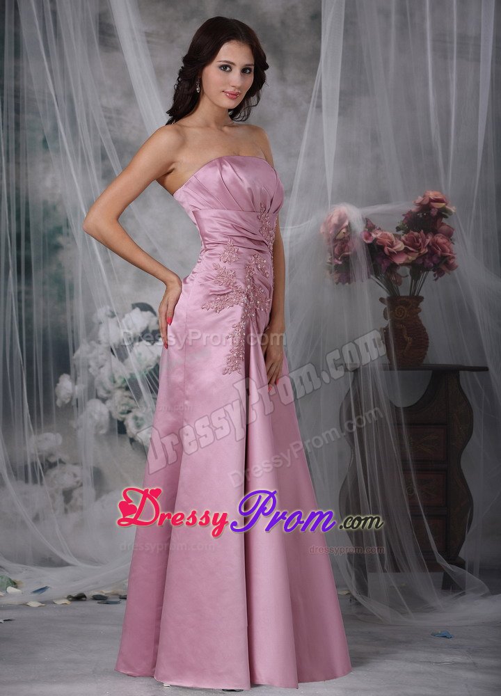 Lace-up Strapless Prom Evening Dresses Appliques Floor-length Taffeta