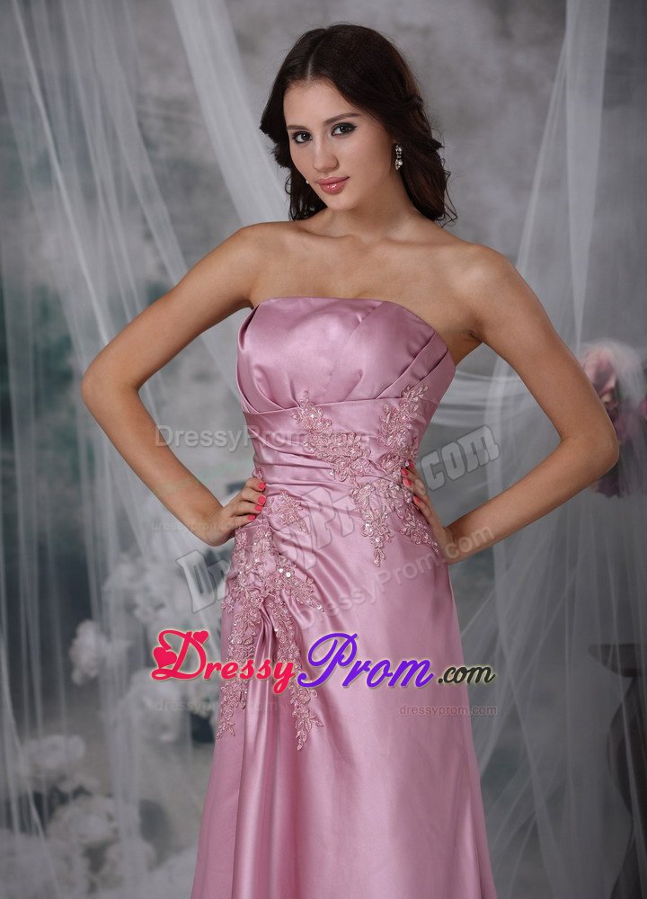 Lace-up Strapless Prom Evening Dresses Appliques Floor-length Taffeta