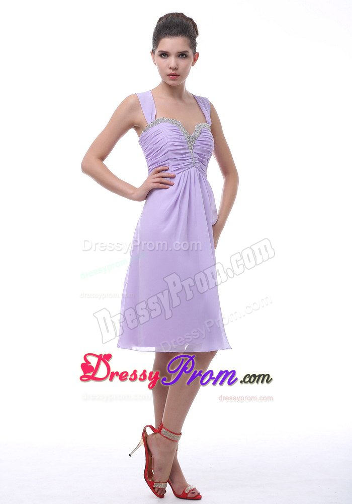 Wide Straps Lilac Debs Dress Ruche Beading Knee-length in Petropolis