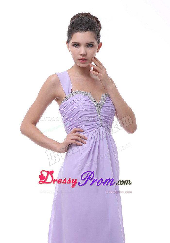 Wide Straps Lilac Debs Dress Ruche Beading Knee-length in Petropolis
