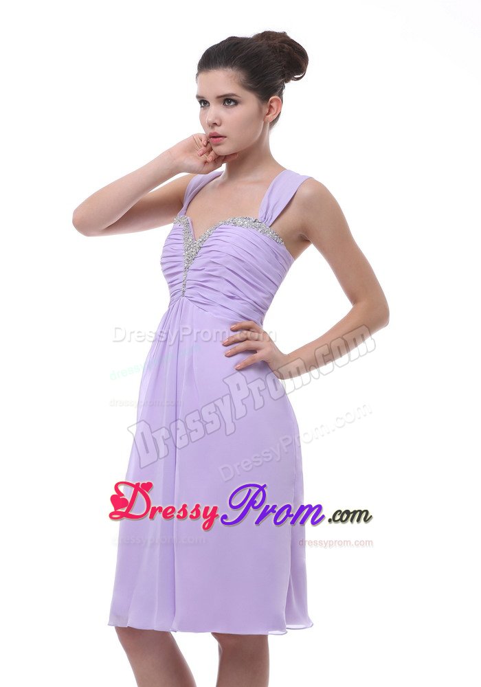 Wide Straps Lilac Debs Dress Ruche Beading Knee-length in Petropolis