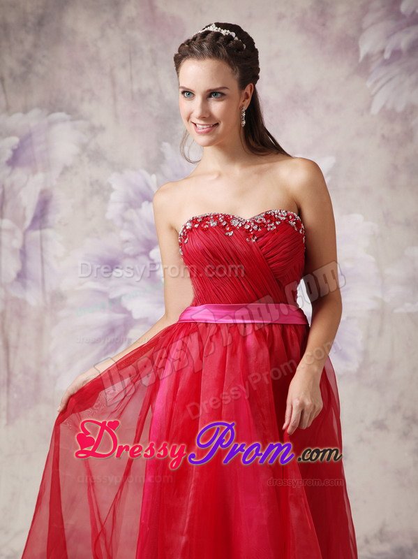 Organza Sash Decorated Dresses for Prom Night Beading Sweetheart