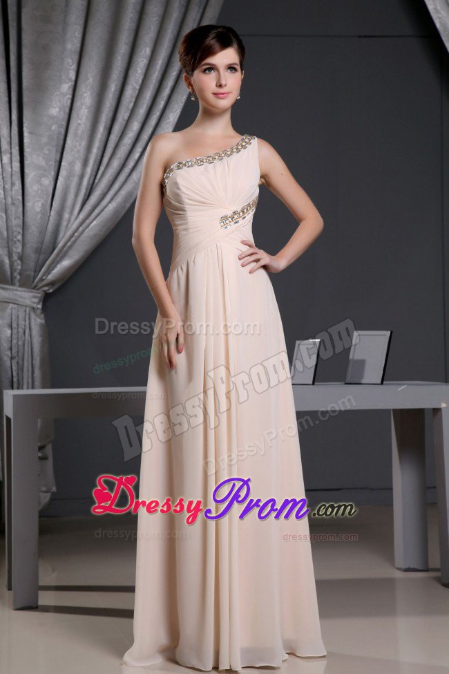Cheap Floor-length Chiffon Beaded Prom Holiday Dress One Shoulder
