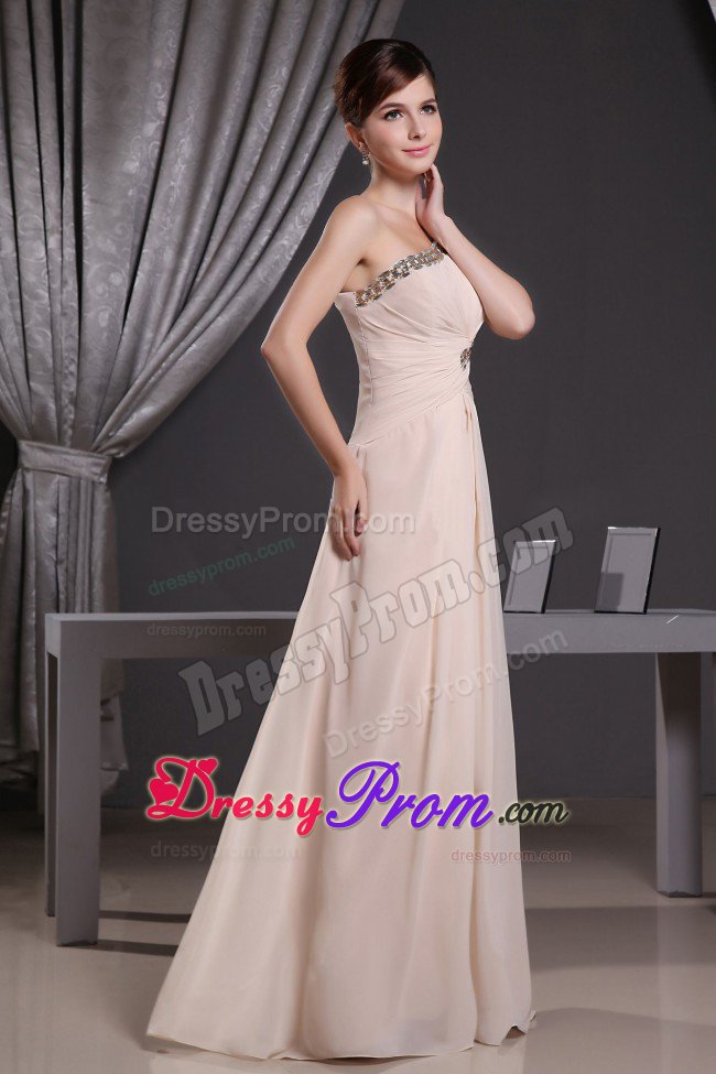Cheap Floor-length Chiffon Beaded Prom Holiday Dress One Shoulder