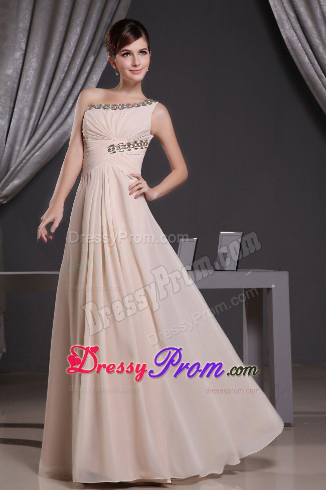 Cheap Floor-length Chiffon Beaded Prom Holiday Dress One Shoulder
