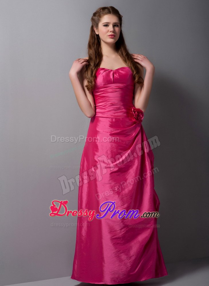 Classy Strapless Hand Made Flowers Prom Bridesmaid Dress in Taffeta