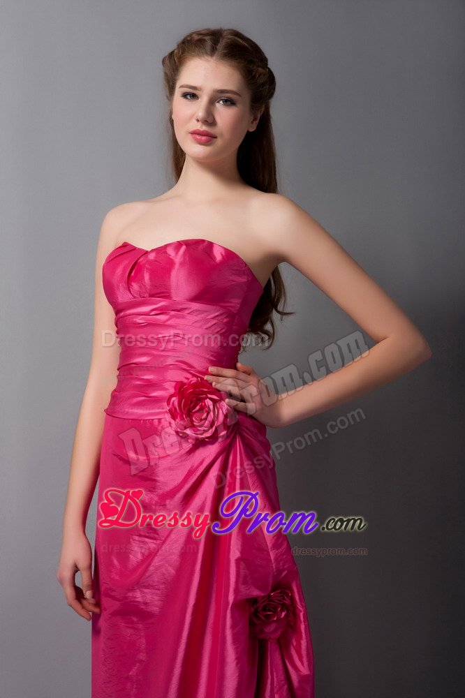 Classy Strapless Hand Made Flowers Prom Bridesmaid Dress in Taffeta