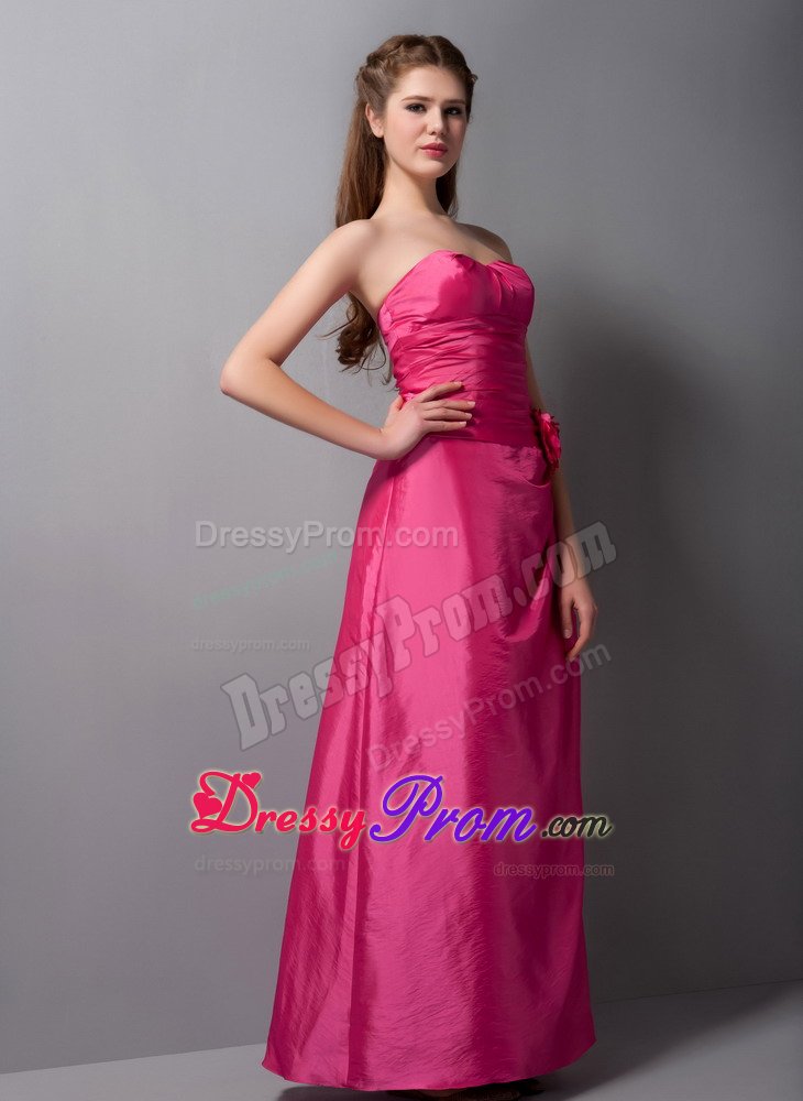 Classy Strapless Hand Made Flowers Prom Bridesmaid Dress in Taffeta
