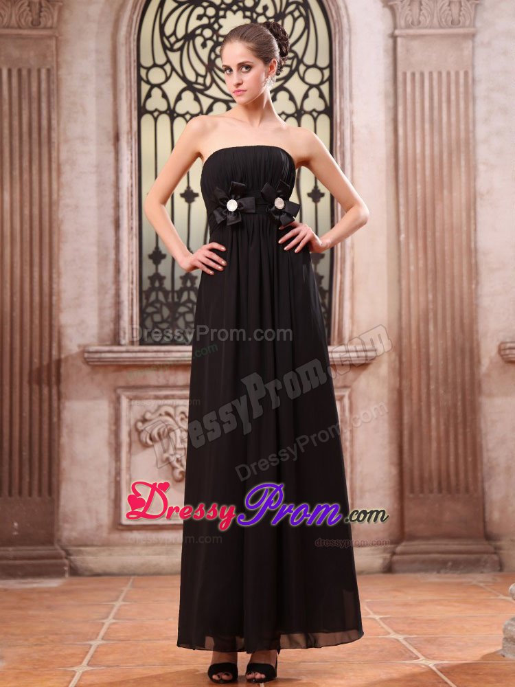 Ankle-length Black Prom Dress Strapless Hand Made Flowers for Vitoria