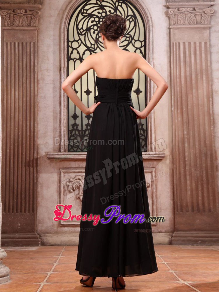 Ankle-length Black Prom Dress Strapless Hand Made Flowers for Vitoria