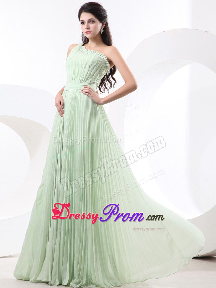 Luxurious One Shoulder Prom Celebrity Dresses with Pleat Floor-length