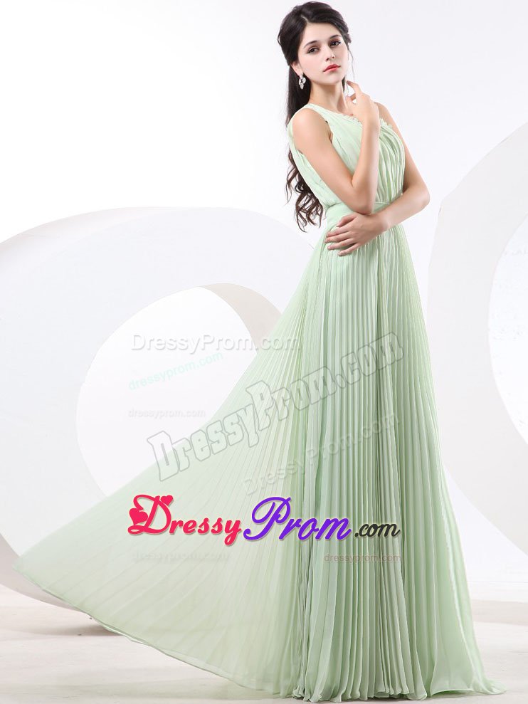 Luxurious One Shoulder Prom Celebrity Dresses with Pleat Floor-length