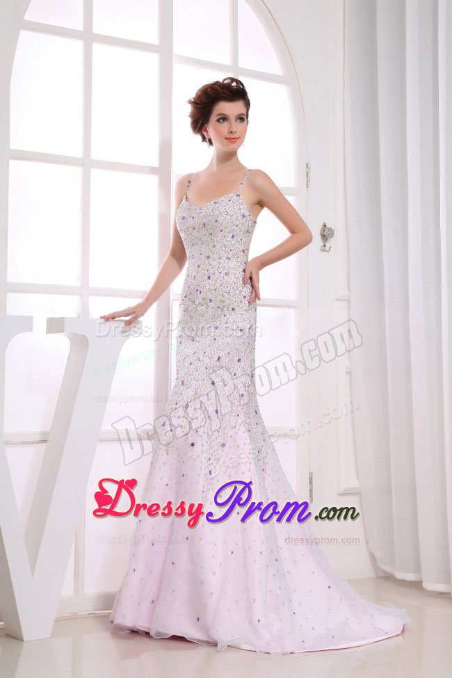 Mermaid Straps Gowns for Princess with Beading Brush Train in White