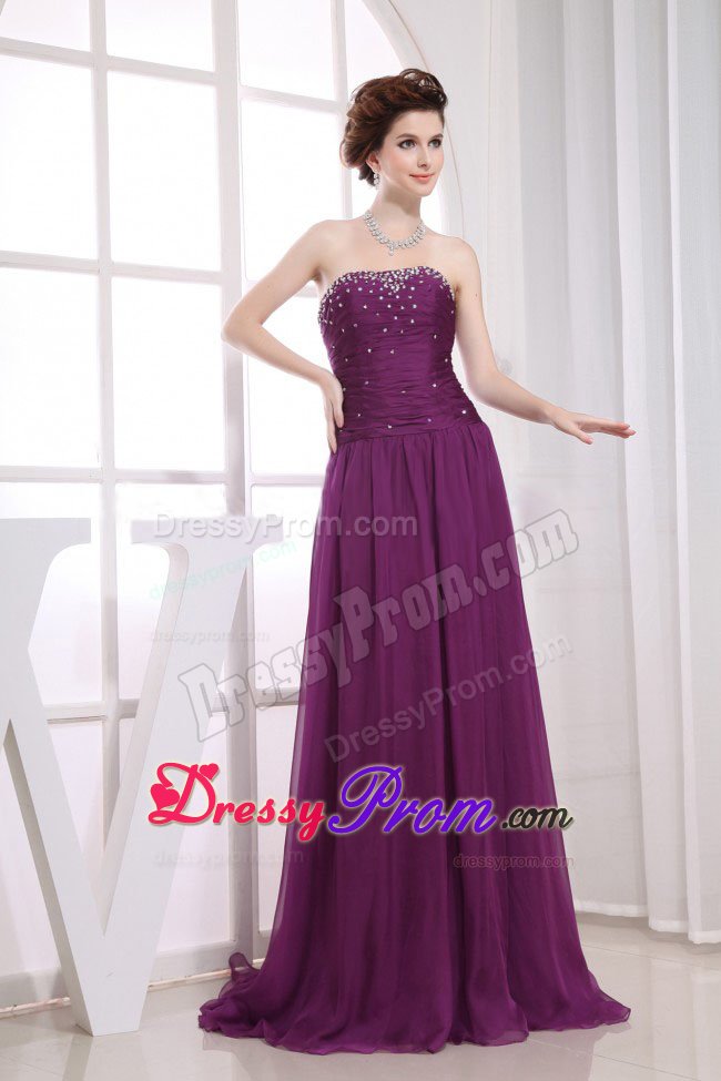 Brand New Chiffon Prom Bridesmaid Dress Sweep Train with Beading