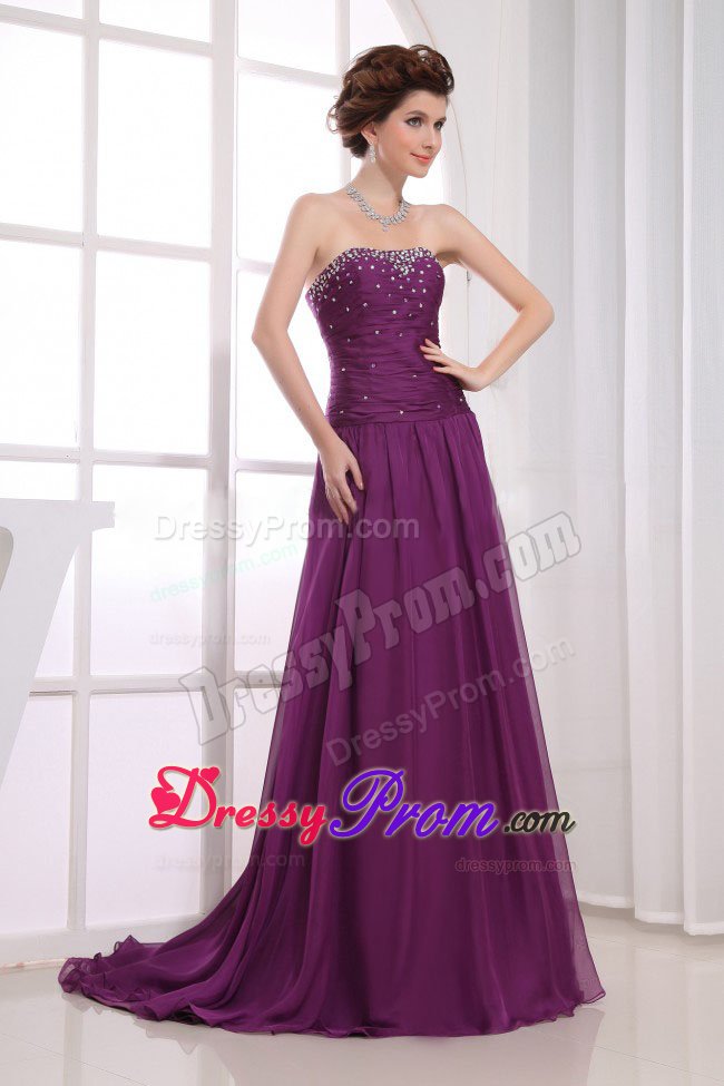 Brand New Chiffon Prom Bridesmaid Dress Sweep Train with Beading