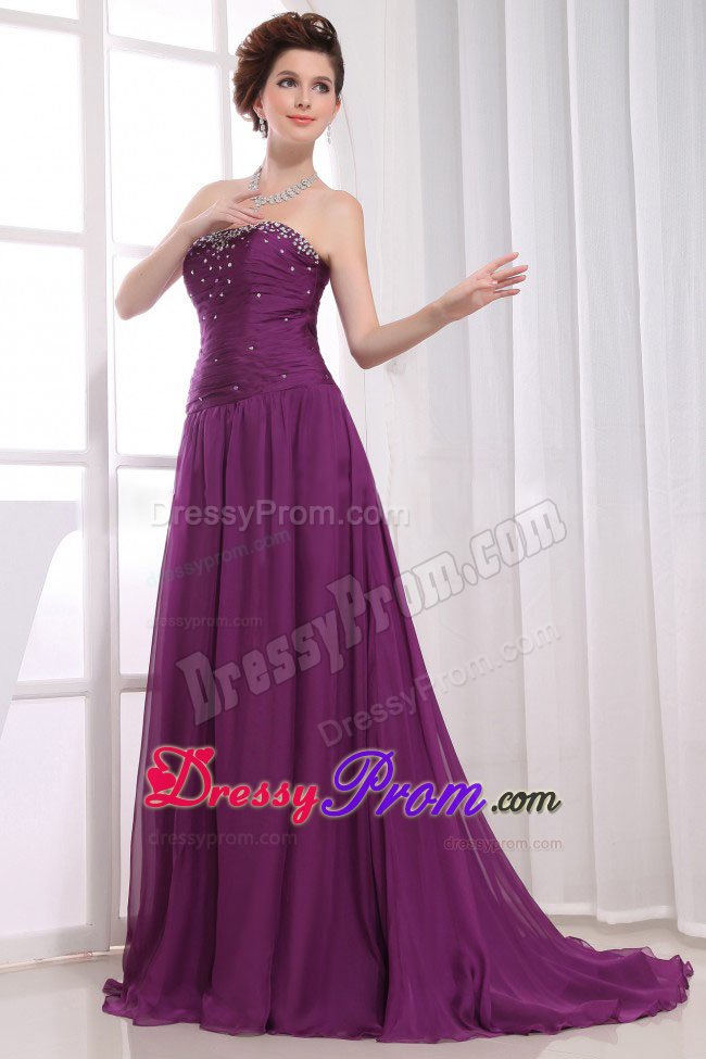 Brand New Chiffon Prom Bridesmaid Dress Sweep Train with Beading
