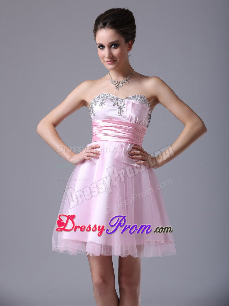 Recommended Pink Min-Length Prom Holiday Dress Beading with Belt