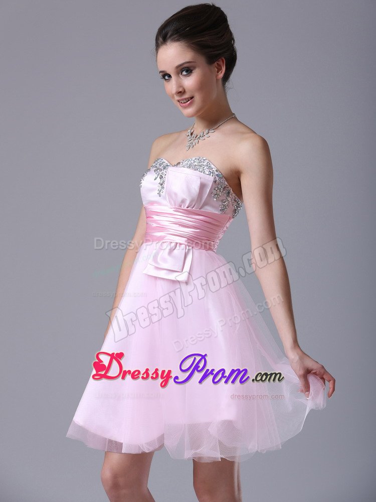 Recommended Pink Min-Length Prom Holiday Dress Beading with Belt