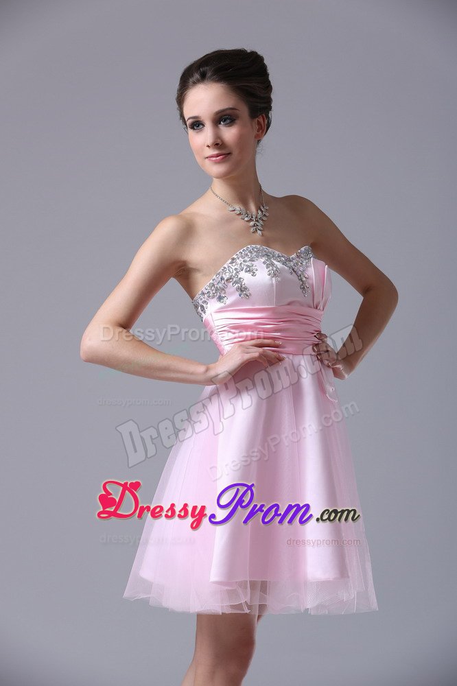 Recommended Pink Min-Length Prom Holiday Dress Beading with Belt