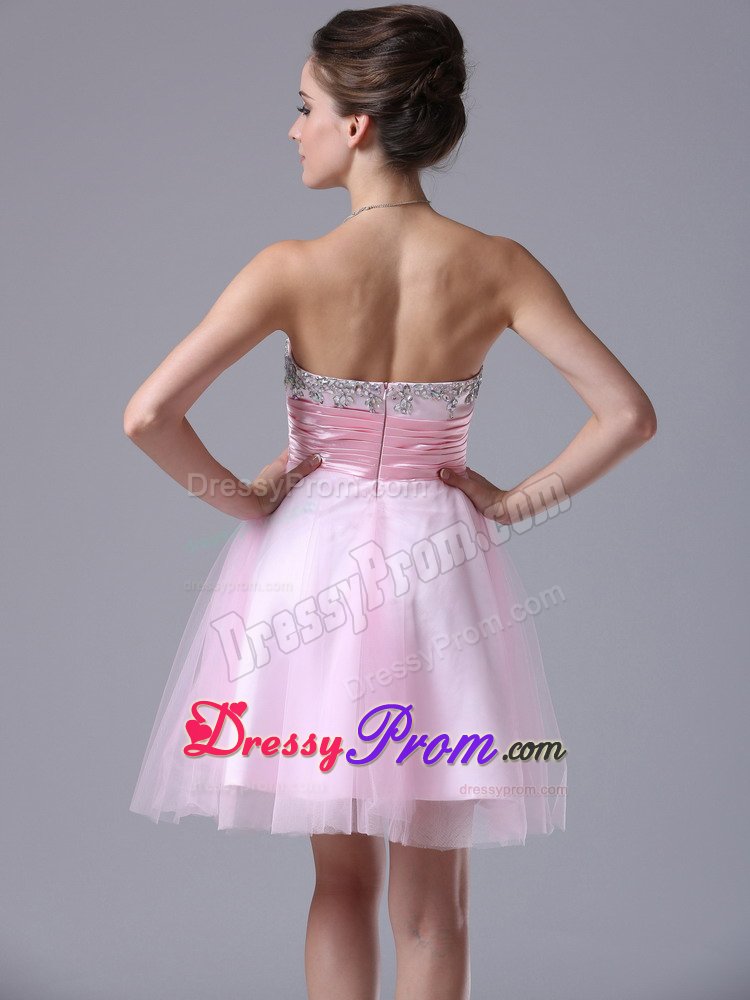 Recommended Pink Min-Length Prom Holiday Dress Beading with Belt