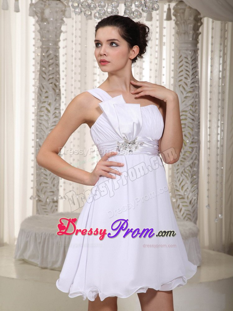 Pretty One Shoulder Dresses for Prom Queen in White with Mini-length