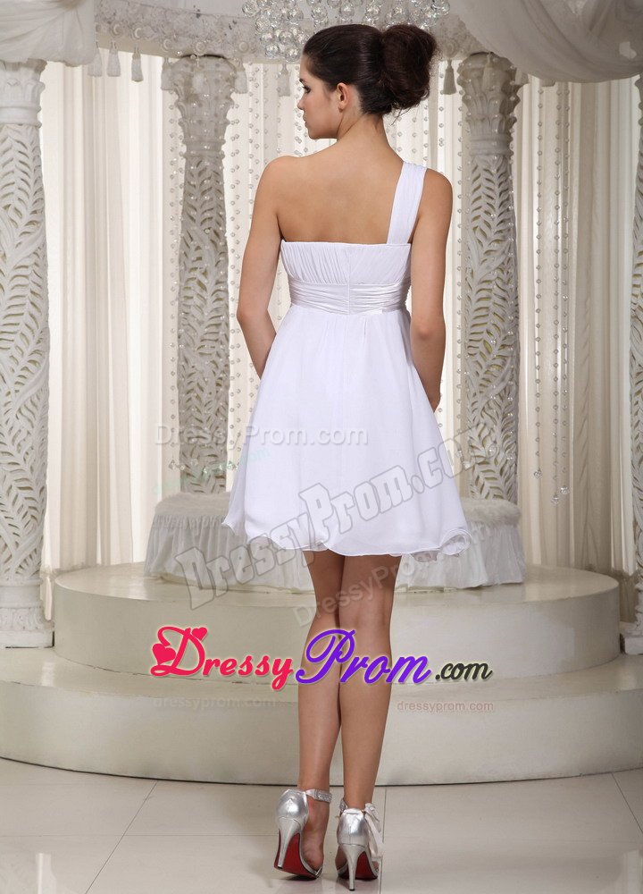 Pretty One Shoulder Dresses for Prom Queen in White with Mini-length