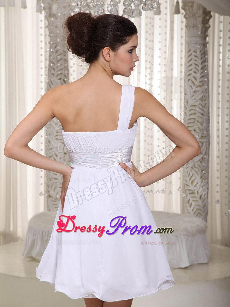 Pretty One Shoulder Dresses for Prom Queen in White with Mini-length