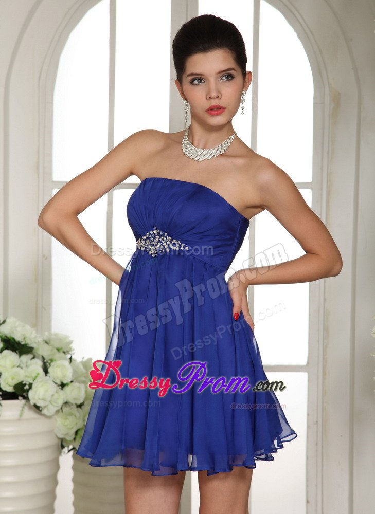 Mini-length Strapless Prom Celebrity Dress Beading Royal Blue in Vogue