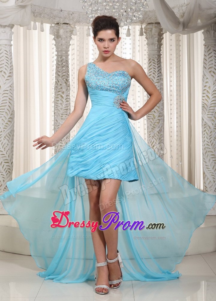 High-low Ruched Prom Party Dress One Shoulder Beading for Franca